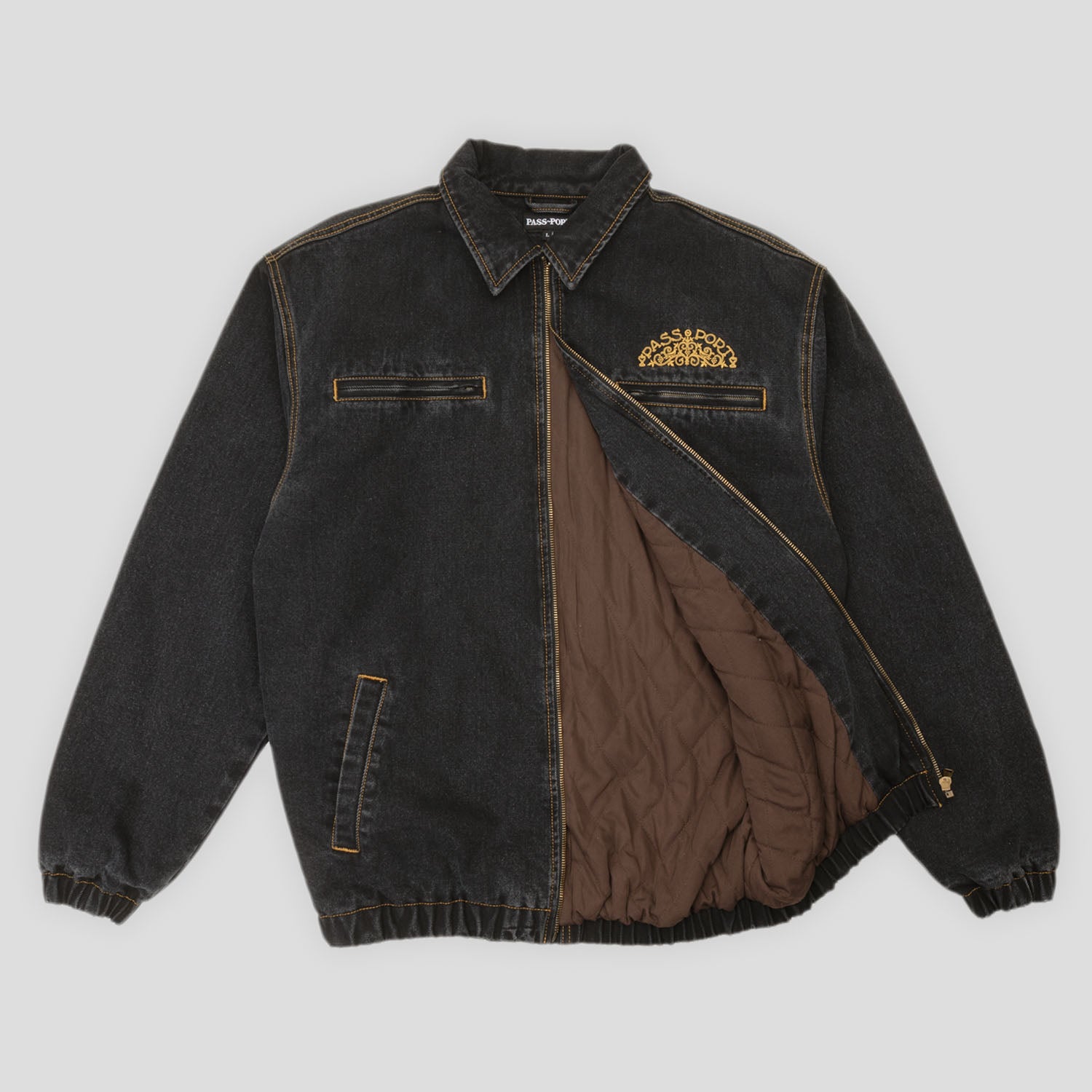 Pass~Port 'Vineyard Birds Denim Delivery' Jacket (Washed Black)