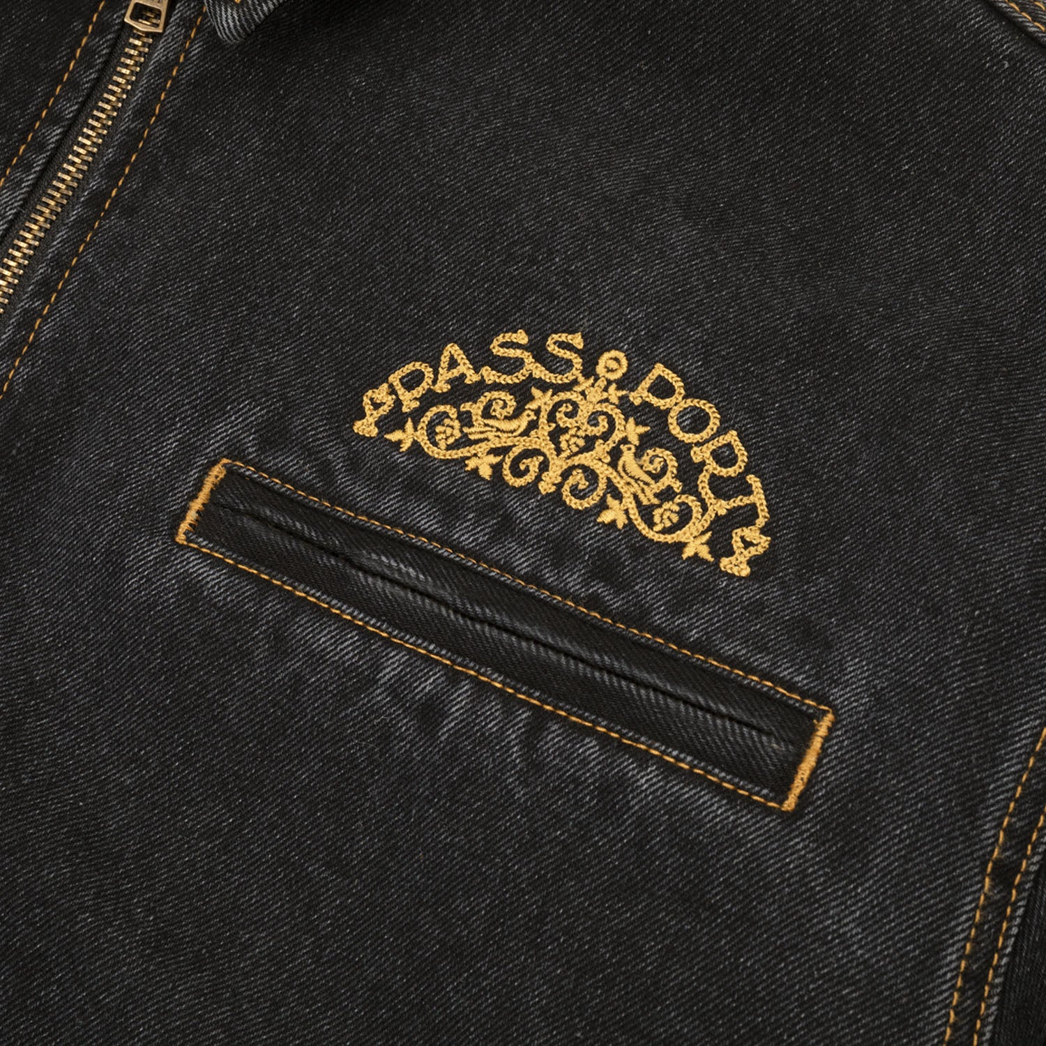 Pass~Port 'Vineyard Birds Denim Delivery' Jacket (Washed Black)