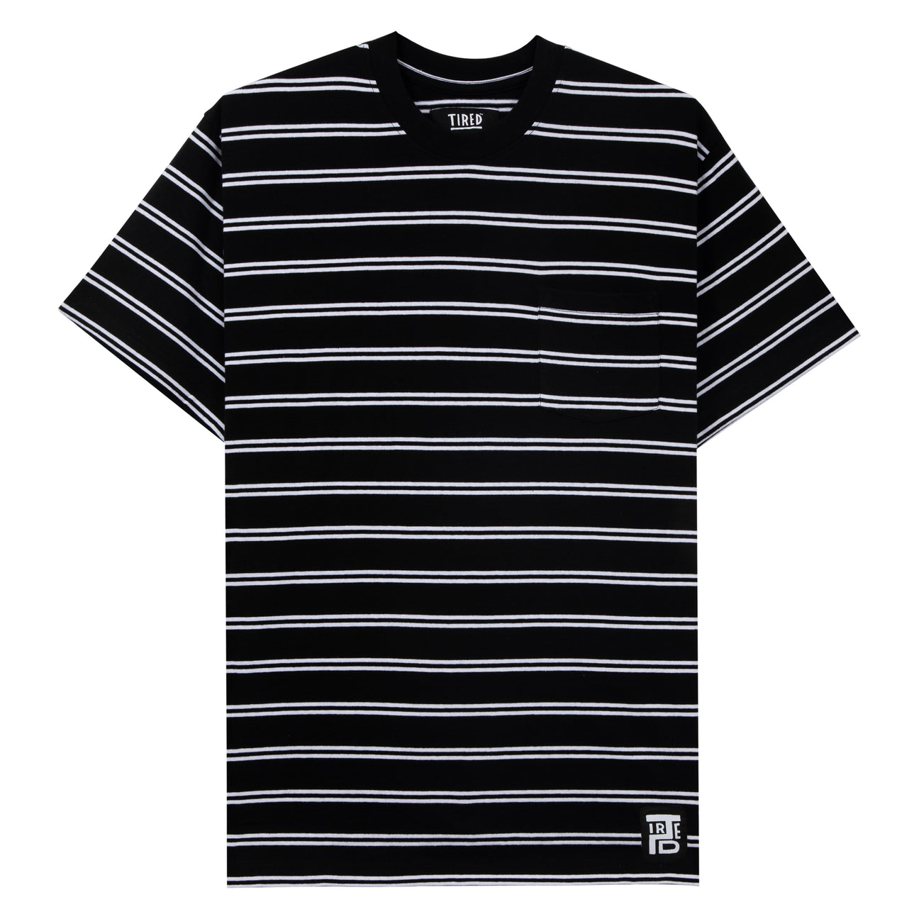 Tired Skateboards 'Stamped Stripe Pocket' T-Shirt (Black)