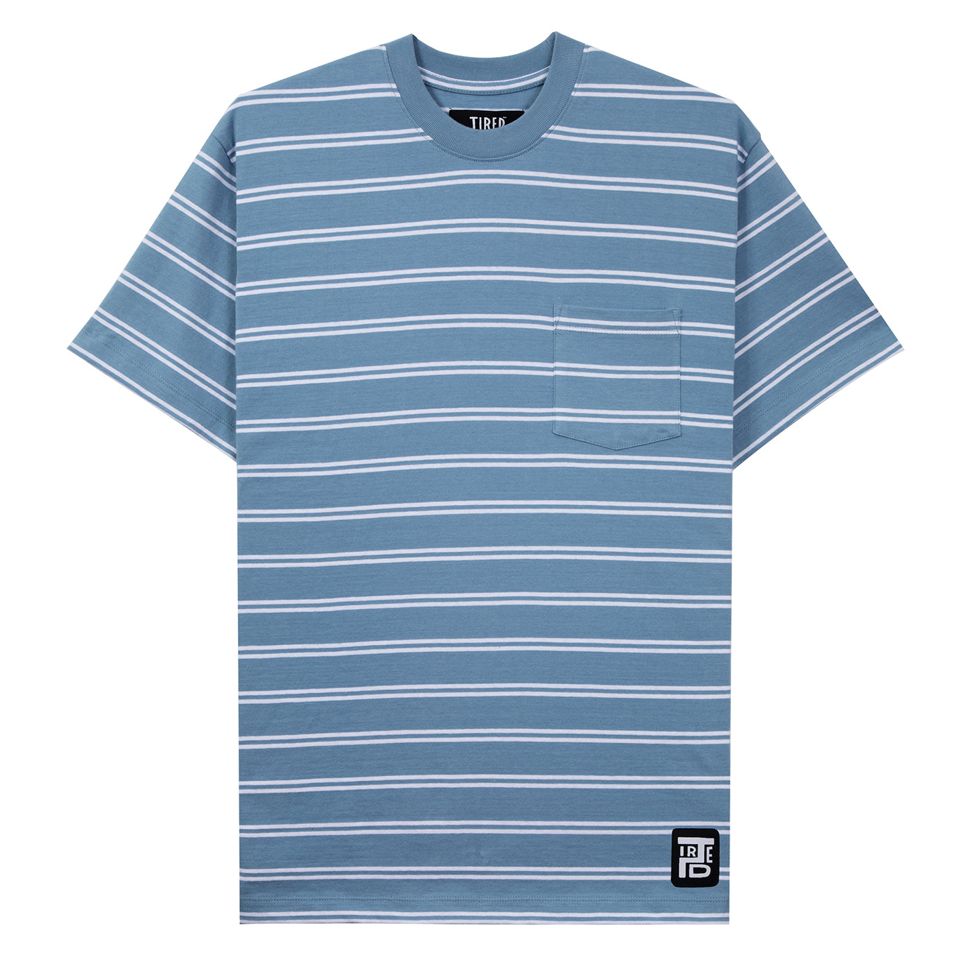 Tired Skateboards 'Stamped Stripe Pocket' T-Shirt (Bright Blue)