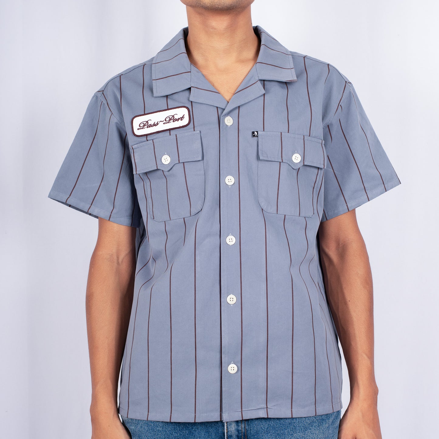 Pass~Port 'Striped Casual' T-Shirt (Light Blue)