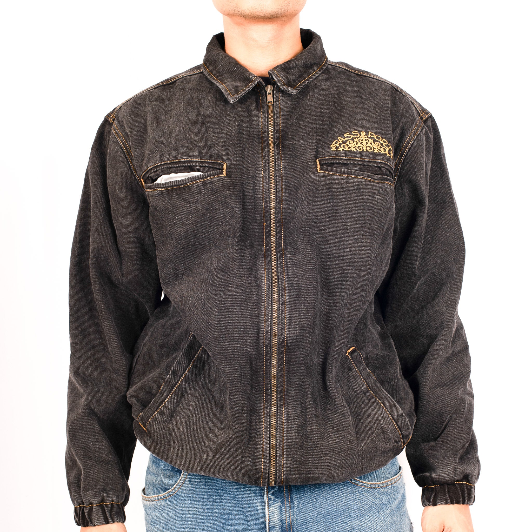 Pass~Port 'Vineyard Birds Denim Delivery' Jacket (Washed Black)