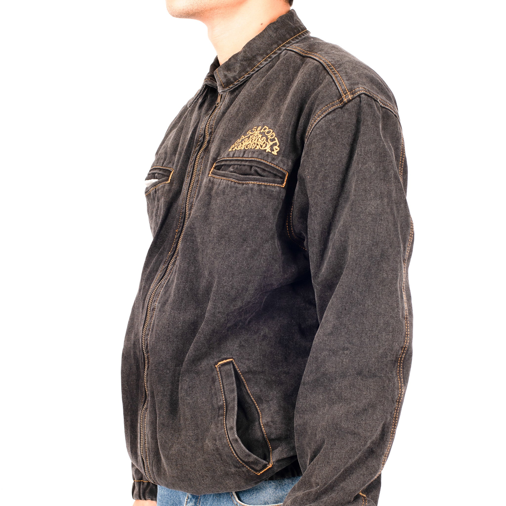 Pass~Port 'Vineyard Birds Denim Delivery' Jacket (Washed Black)