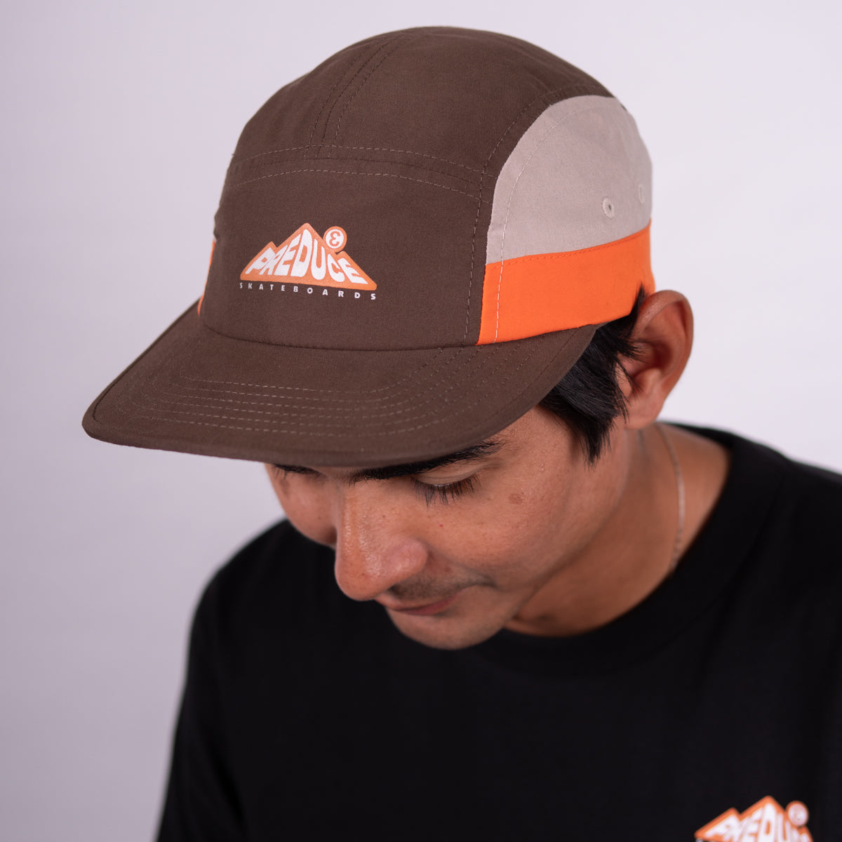 Preduce "Camping" Racer 5 Panel Cap (Chocolate / Orange / White)