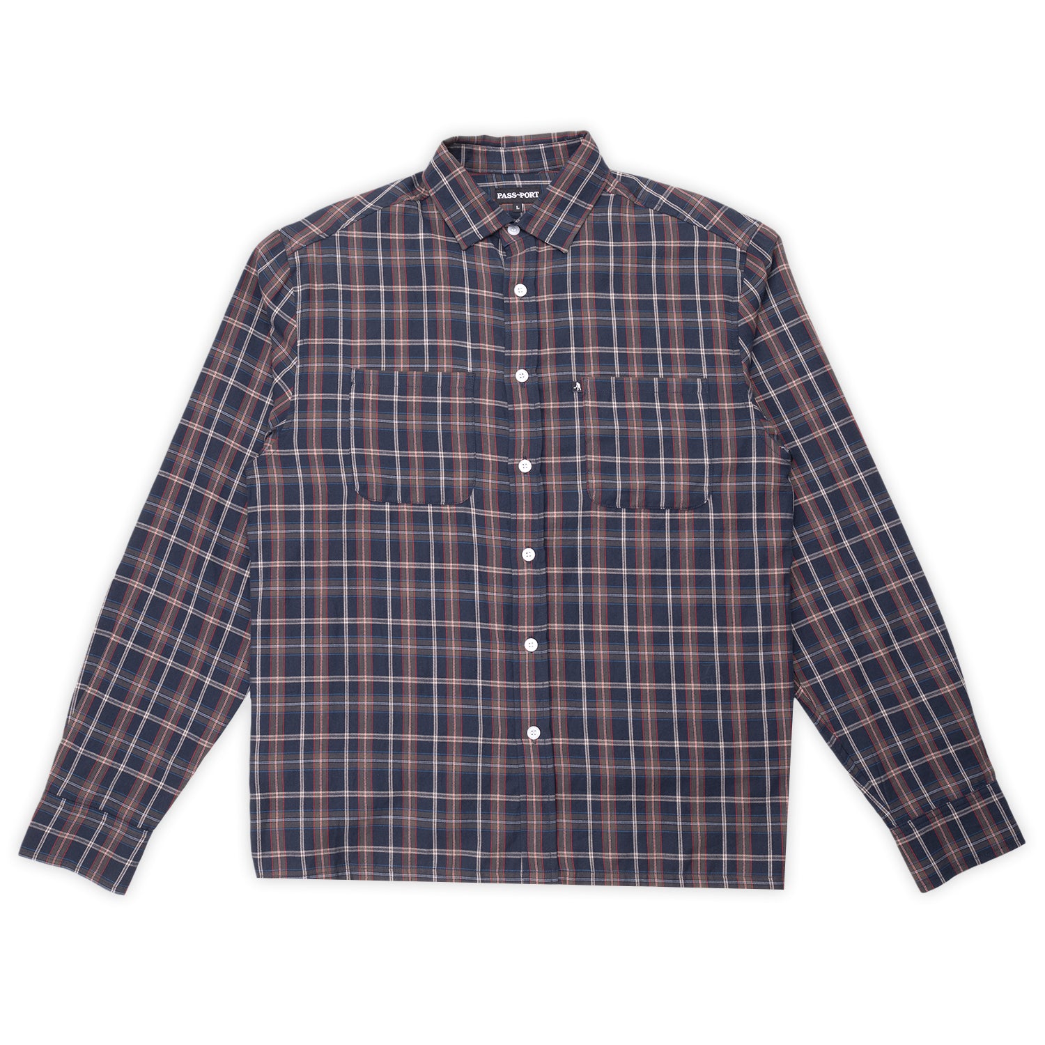 Pass~Port 'Workers Check Long-Sleeve R44' T-Shirt (Navy)
