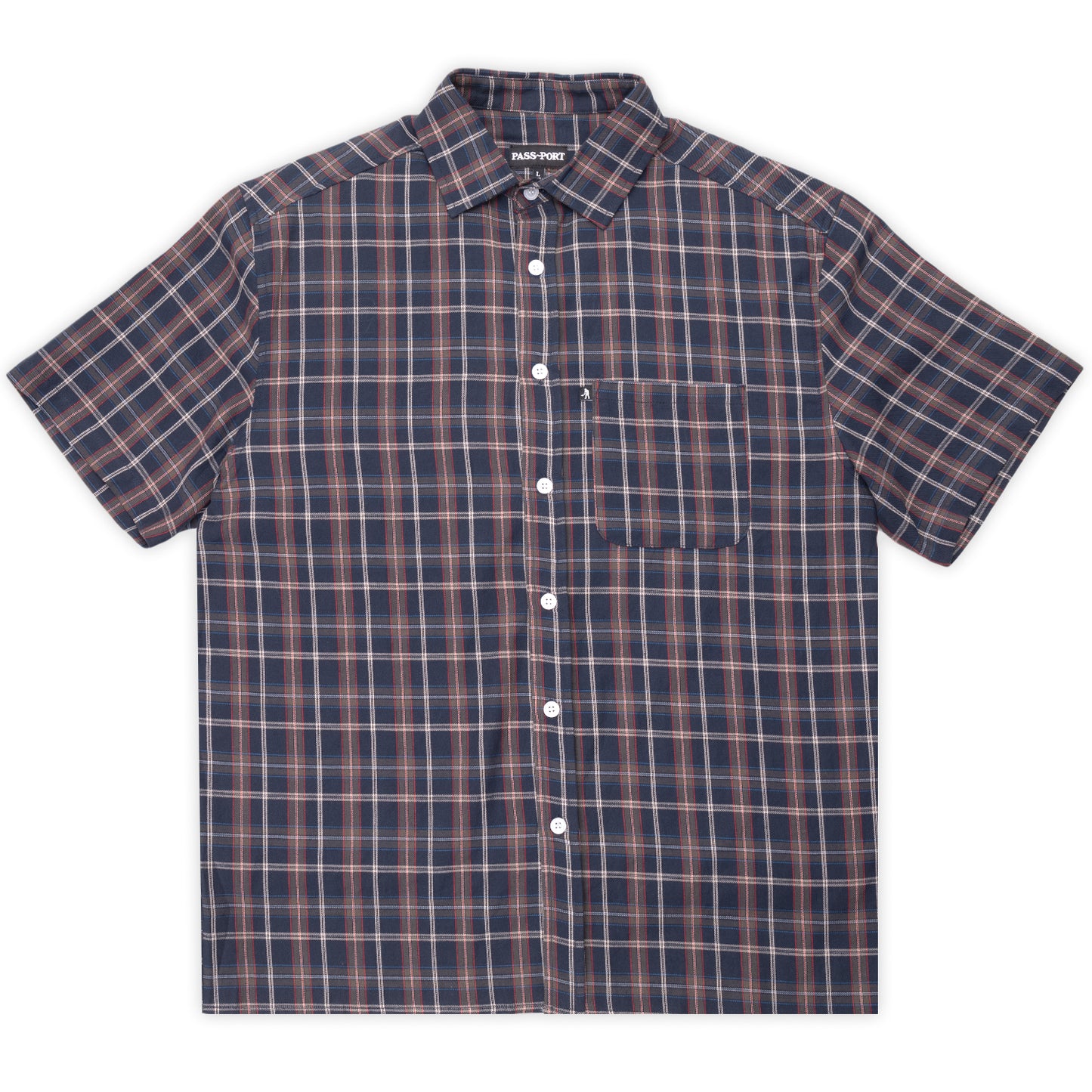 Pass~Port Workers Check Shirt Short-sleeve R44 (Navy)