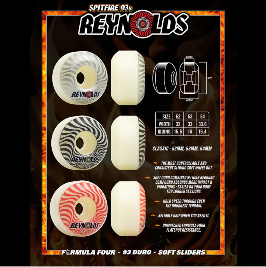 Spitfire Reynolds Pro Formula Four 52mm/93a Classic Skateboard Wheels