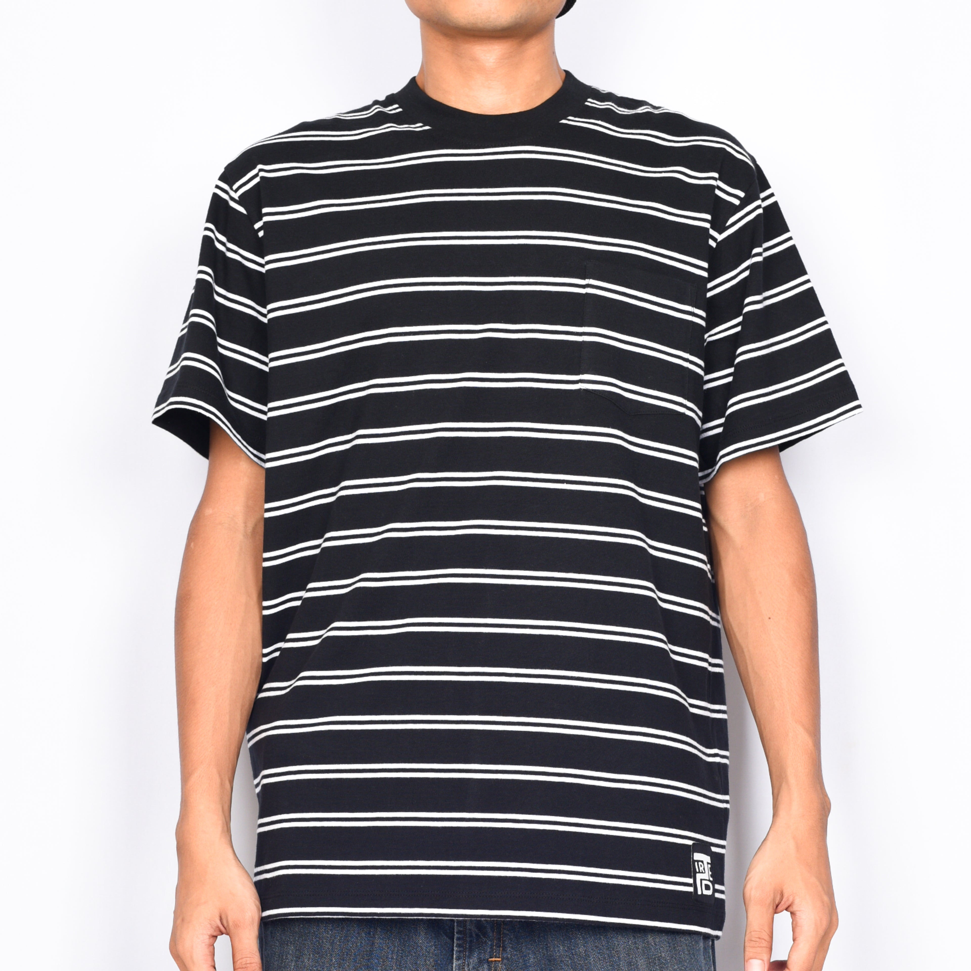 Tired Skateboards 'Stamped Stripe Pocket' T-Shirt (Black)