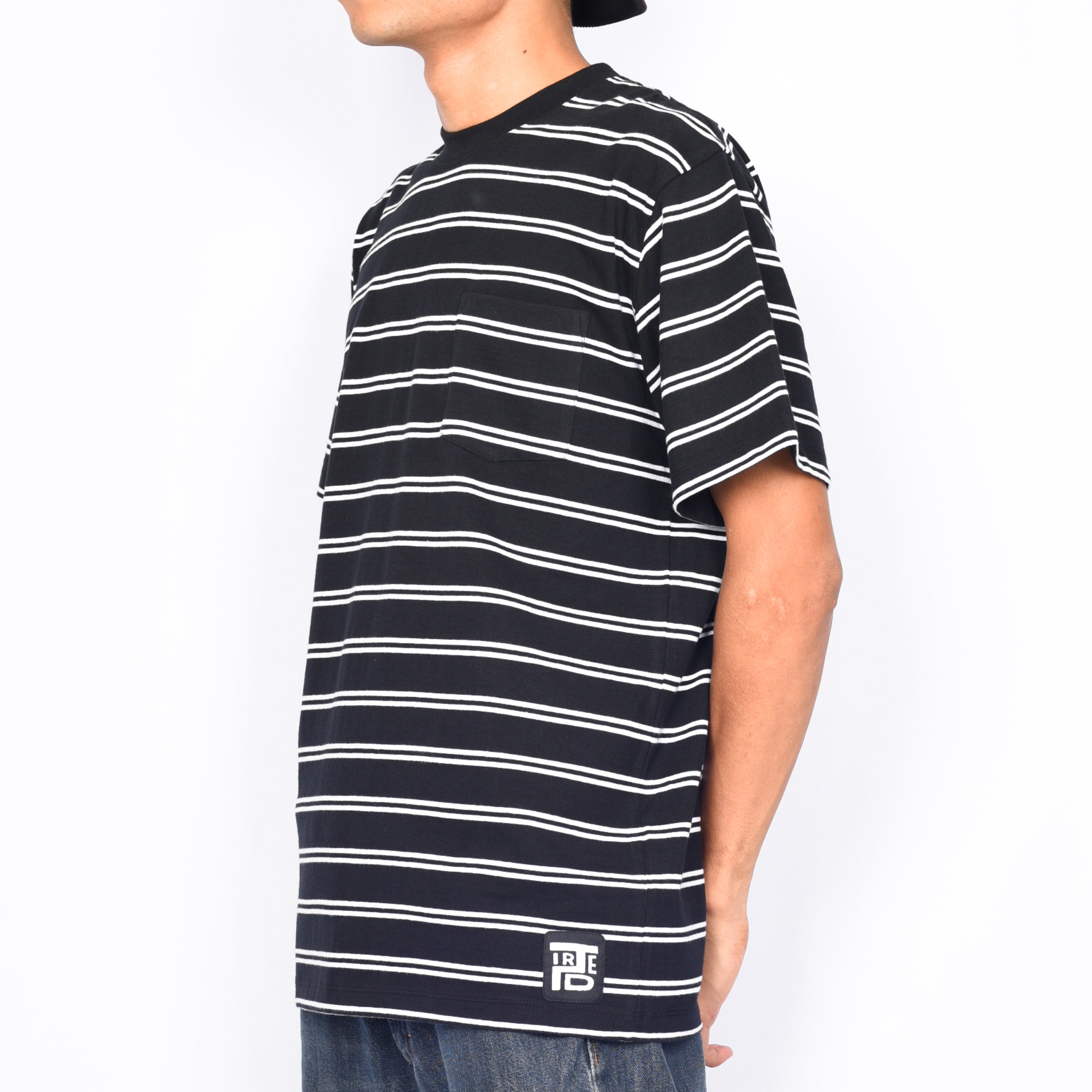 Tired Skateboards 'Stamped Stripe Pocket' T-Shirt (Black)
