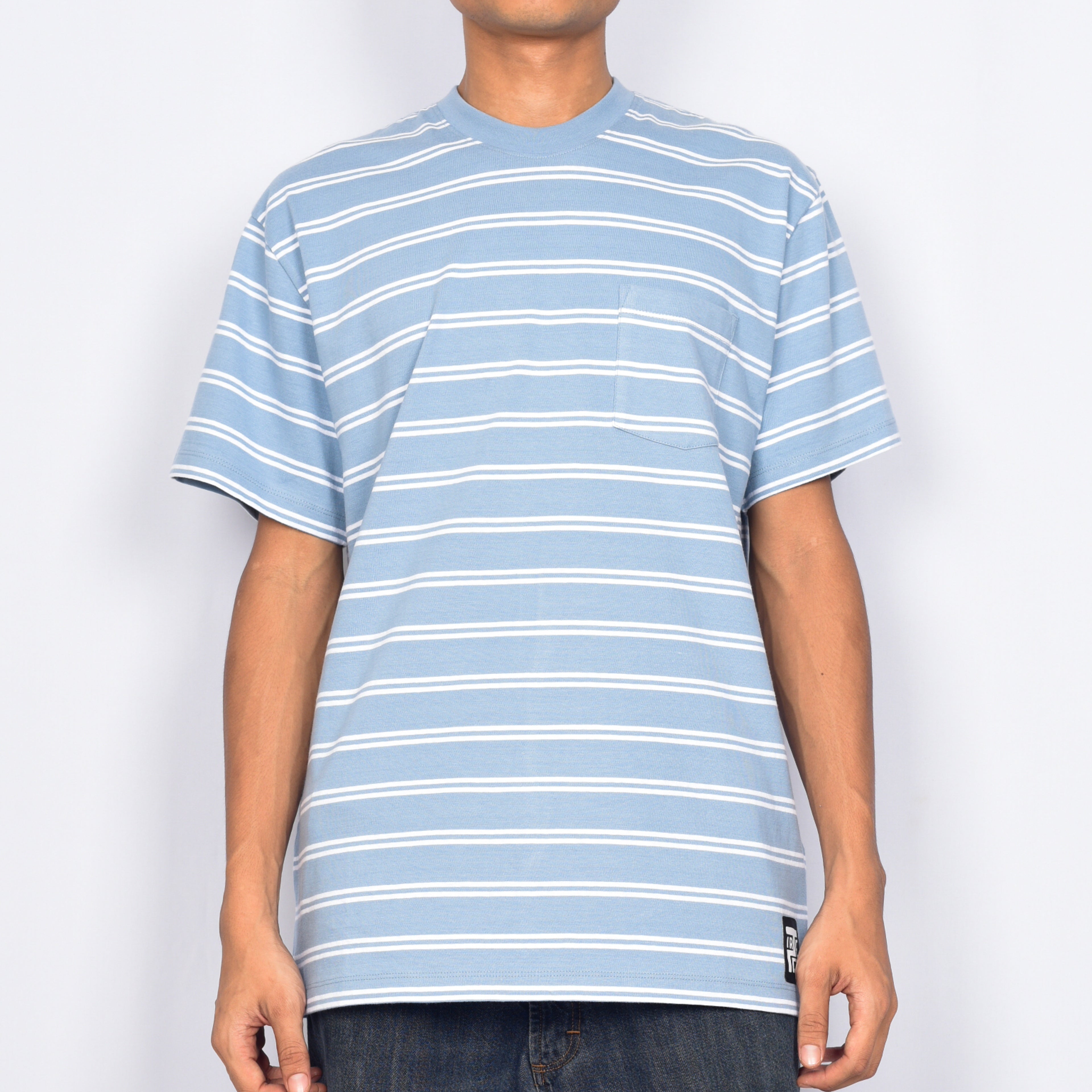 Tired Skateboards 'Stamped Stripe Pocket' T-Shirt (Bright Blue)