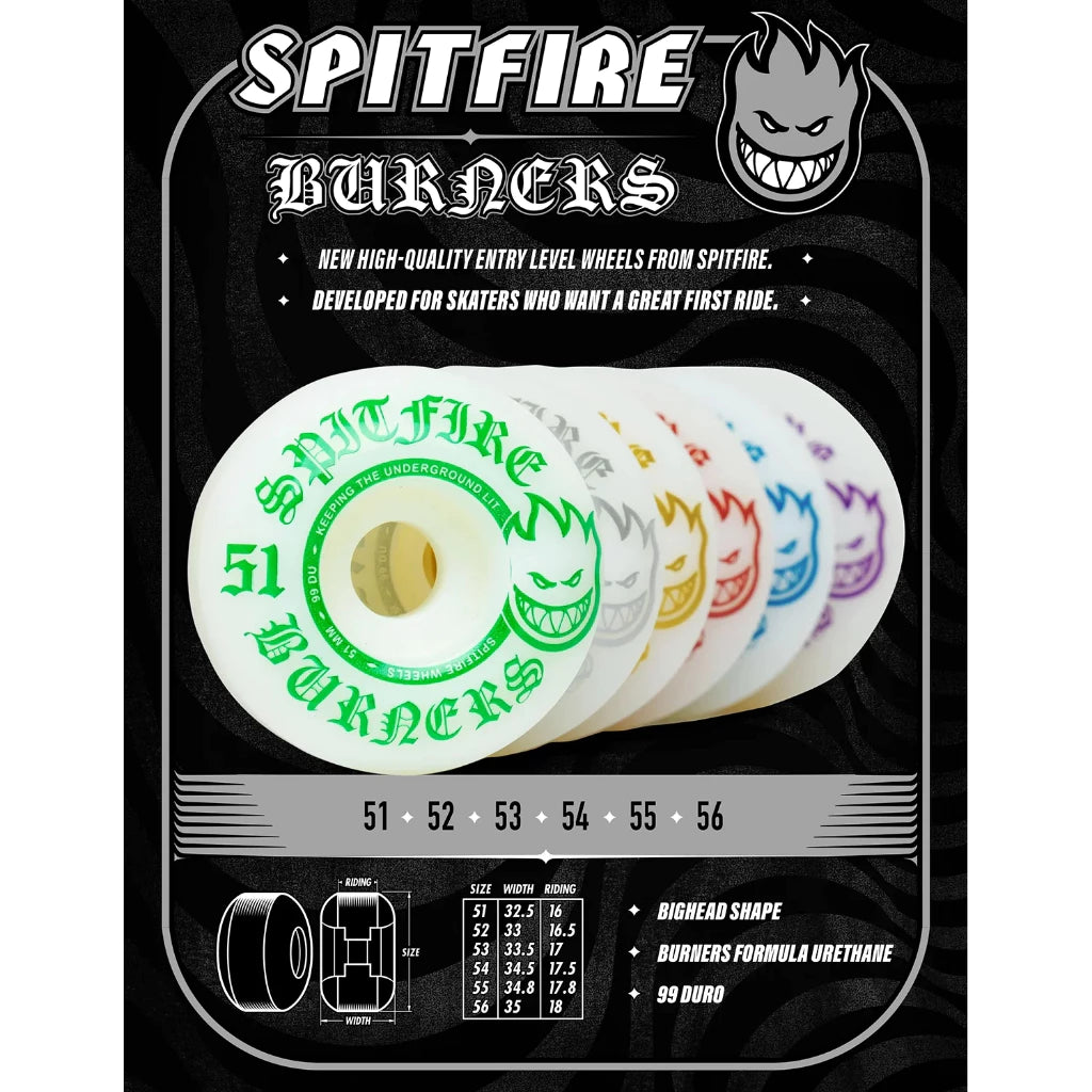 Spitfire Burner Silver 52mm/99a Skateboarding Wheels