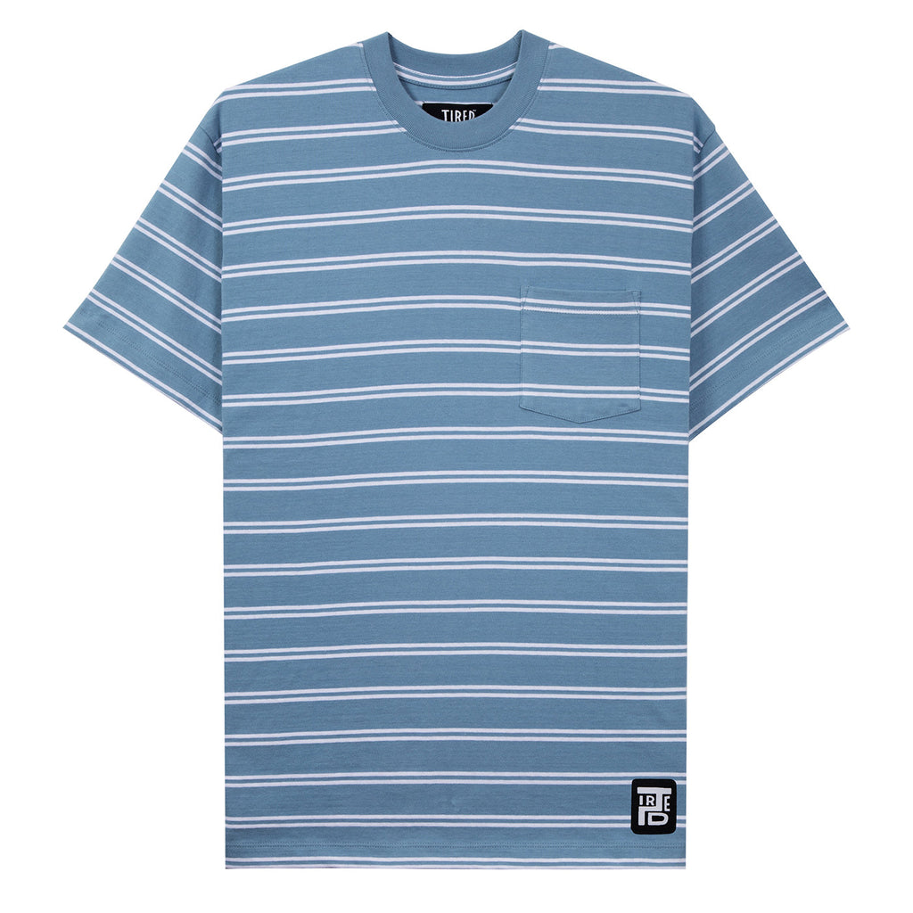Tired Skateboards 'Stamped Stripe Pocket' T-Shirt (Bright Blue)
