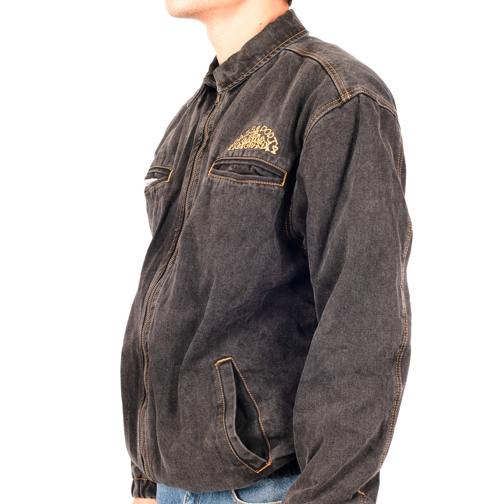 Pass~Port 'Vineyard Birds Denim Delivery' Jacket (Washed Black)