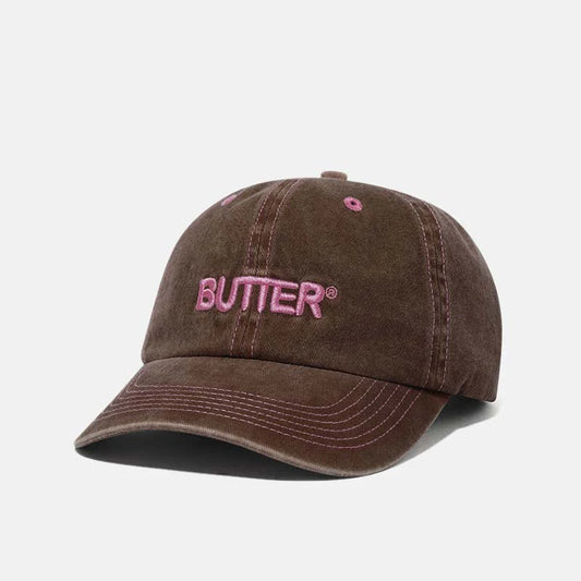 Butter Goods rounded logo 6 panel cap WASHED BROWN