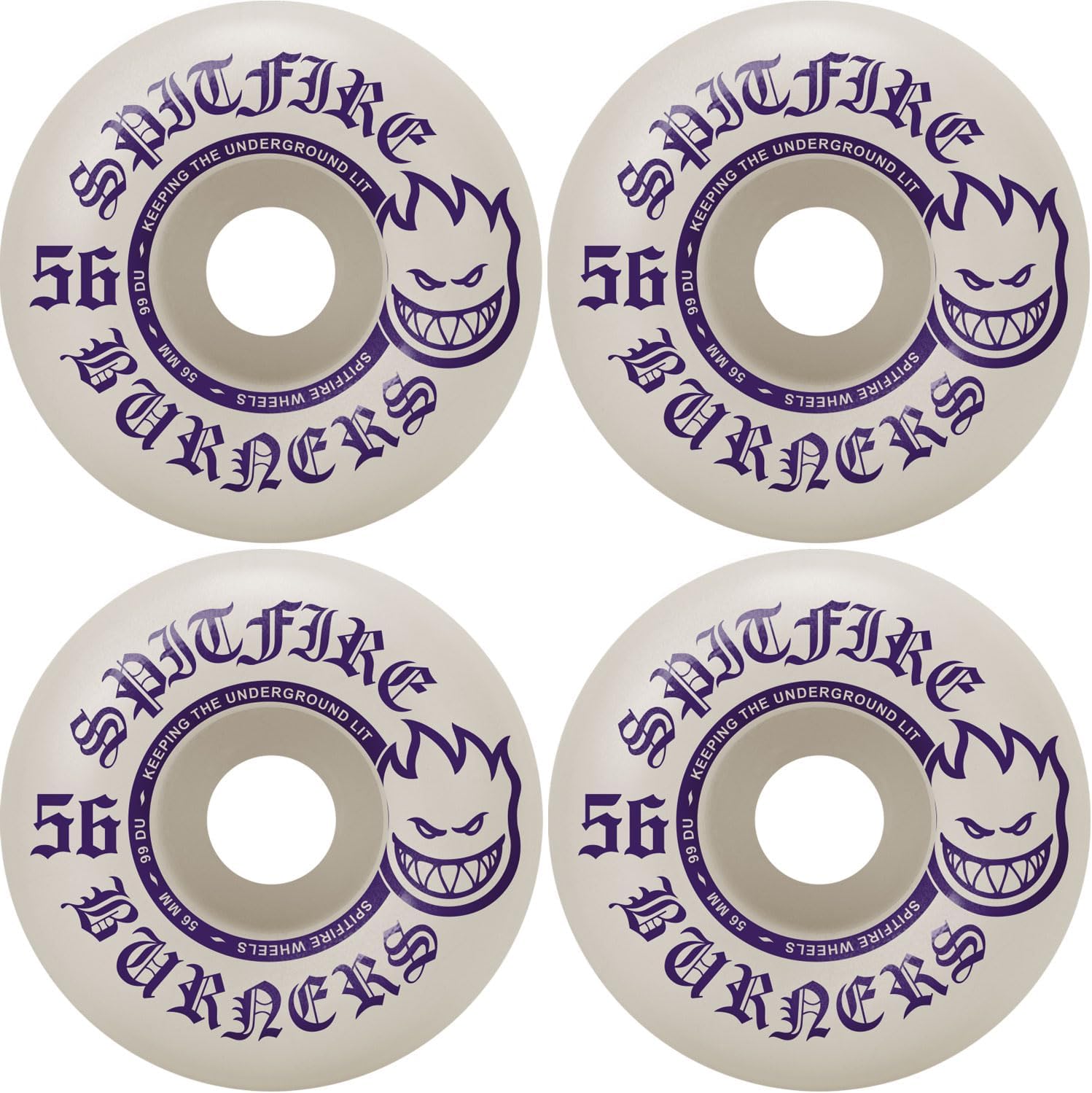 Spitfire Skateboard Wheels Burners 56Mm 99A White/Purple