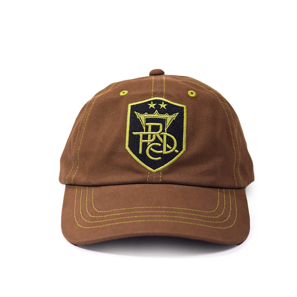 Preduce Skateboard 'PRDC FC' 6 Panel Hat (Brown/Neon Yellow)