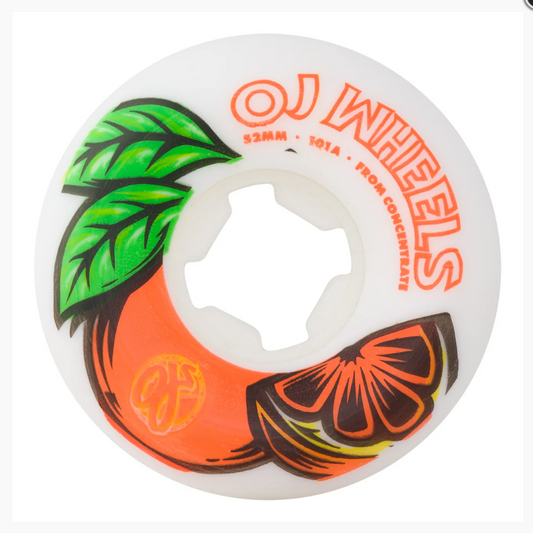 OJ From Concentrate White Orange Hardline 101a Skateboard Wheels 52mm