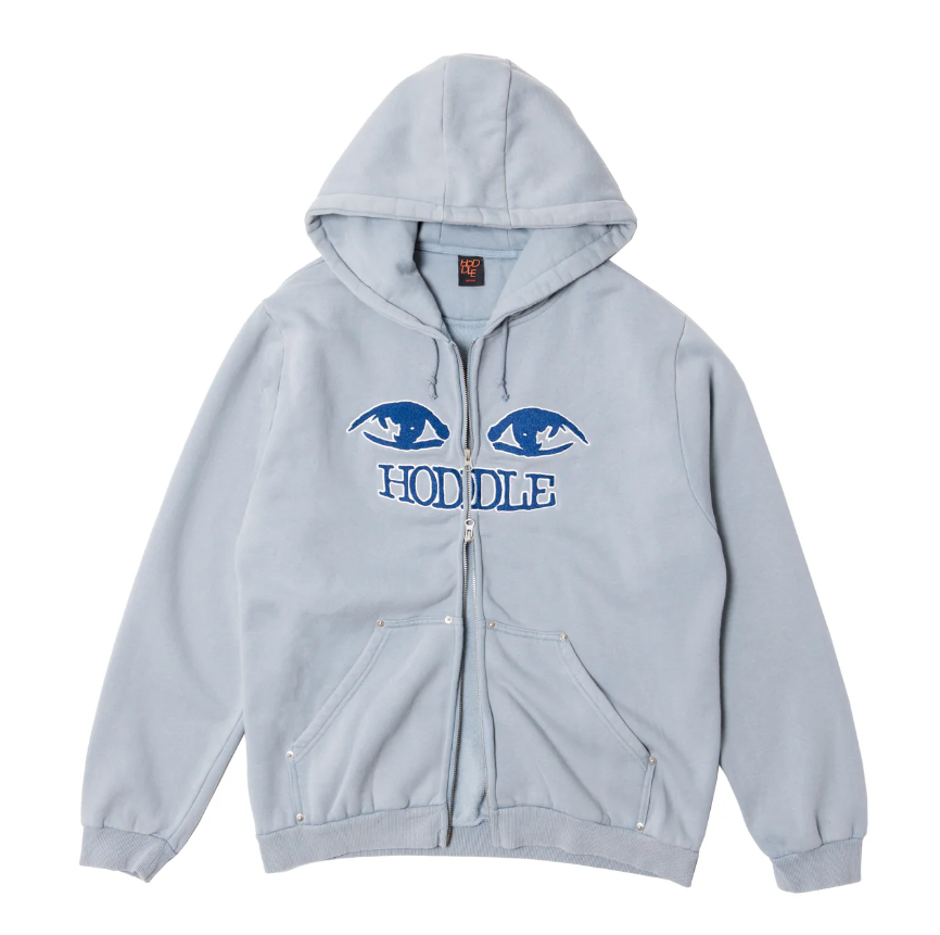 Hoddle Skateboards 'Watcher' Zip Up Hoodie (Blue Wash)