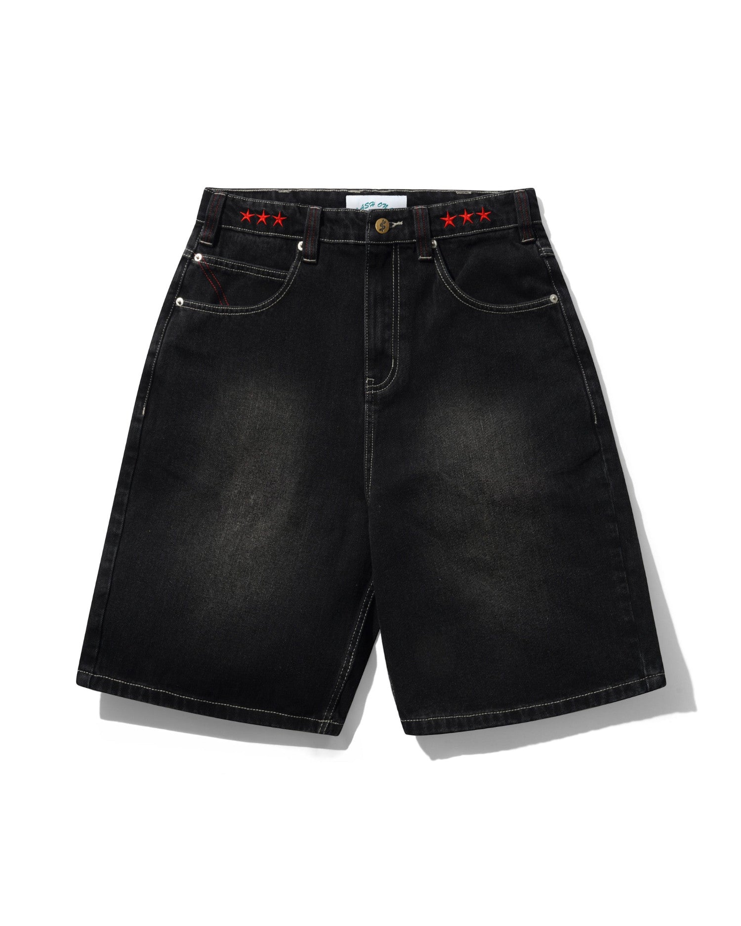 Cash Only 'Stars Denim' Shorts (Washed Black)