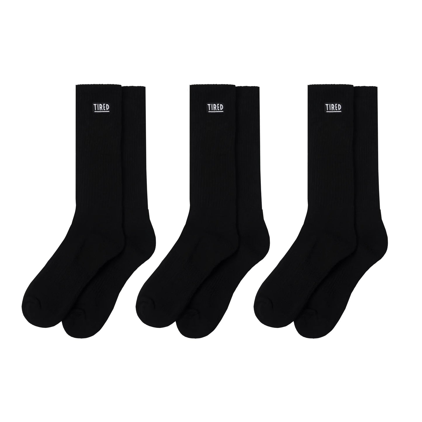 Tired Skateboards "OG Logo" 3 Pack Crew Socks (Black)