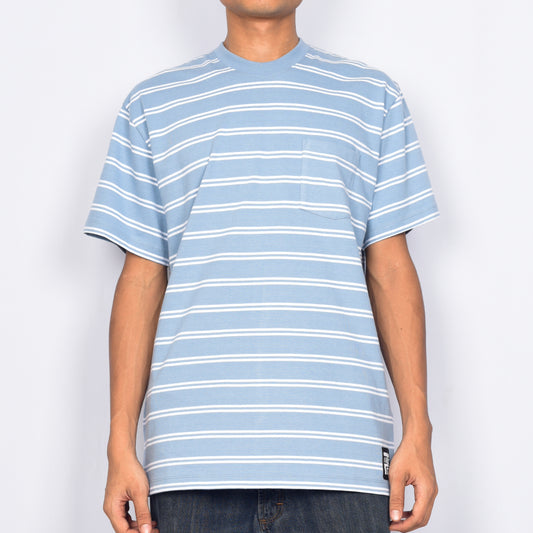 Tired Skateboards "Stamped Stripe" Pocket Organic T-Shirt (Bright Blue)