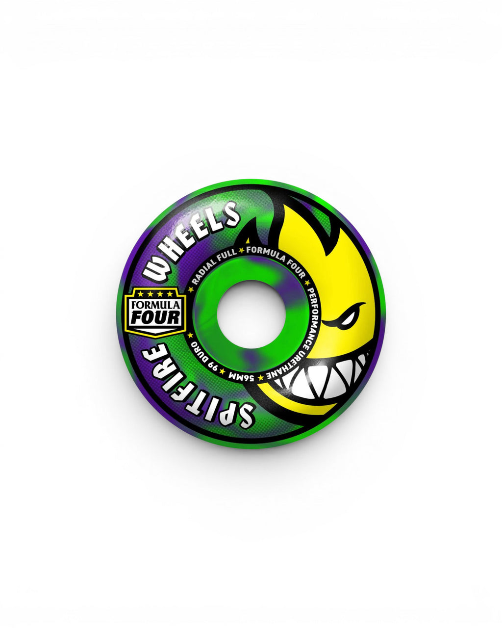 Spitfire 56mm (99A) 'Formula Four Radial Full' Wheels (Green/Purple Swirl)