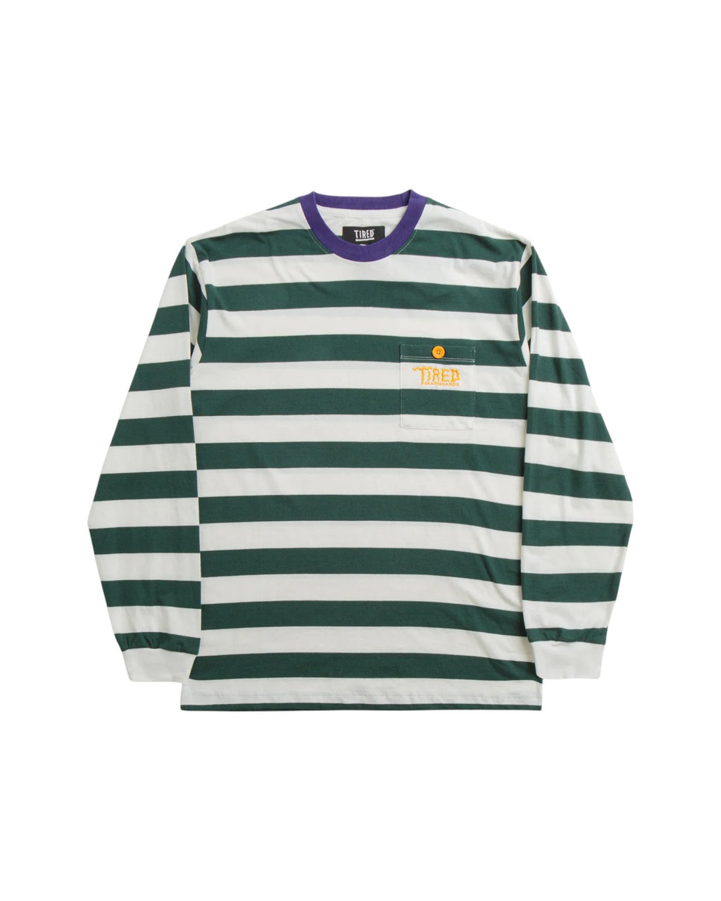 Tired Skateboards 'Squiggly Logo Striped Pocket Logo' Long-Sleeve T-Shirt (Purple)