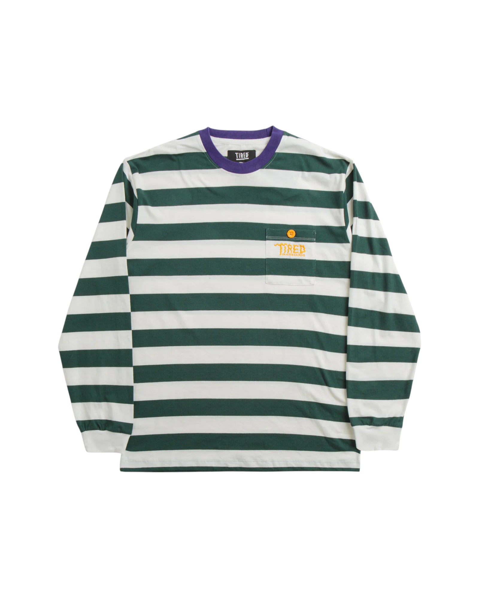 Tired Skateboards 'Squiggly Logo Striped Pocket Logo' Long-Sleeve T-Shirt (Purple)