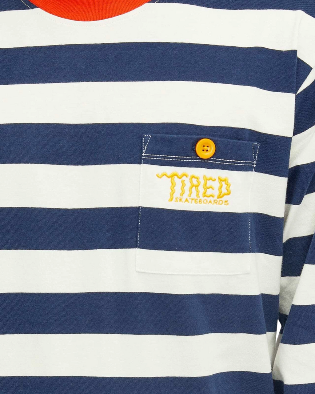 Tired Skateboards 'Squiggly Logo Striped Pocket Logo' Long-Sleeve T-Shirt (Red/Navy)