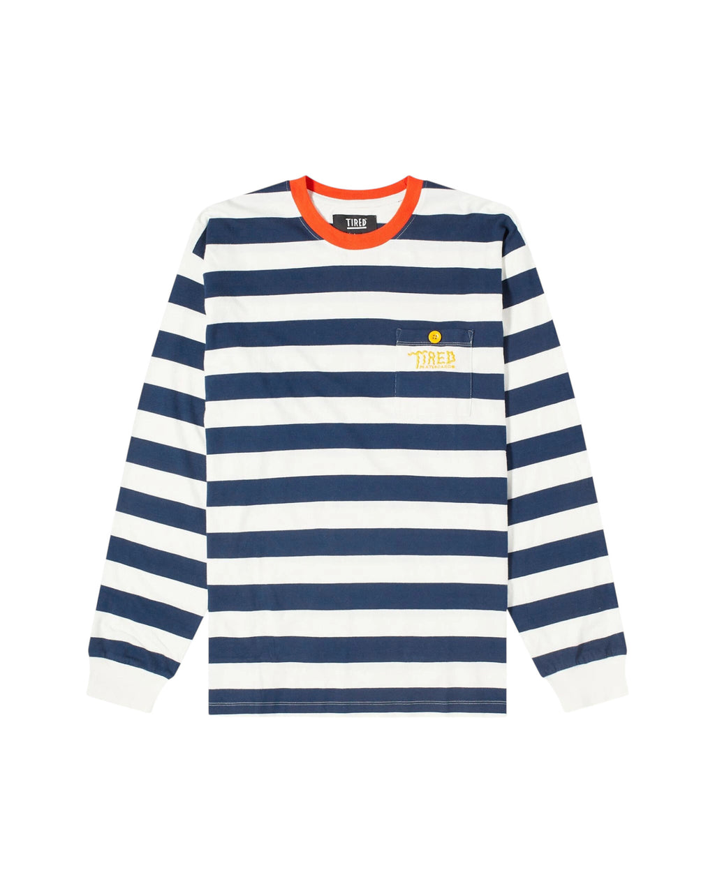 Tired Skateboards 'Squiggly Logo Striped Pocket Logo' Long-Sleeve T-Shirt (Red/Navy)